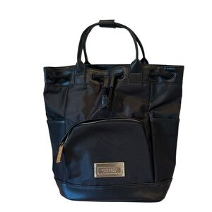 Versace Parfums Black Nylon Backpack Gold Logo Greek Key Straps NWOT